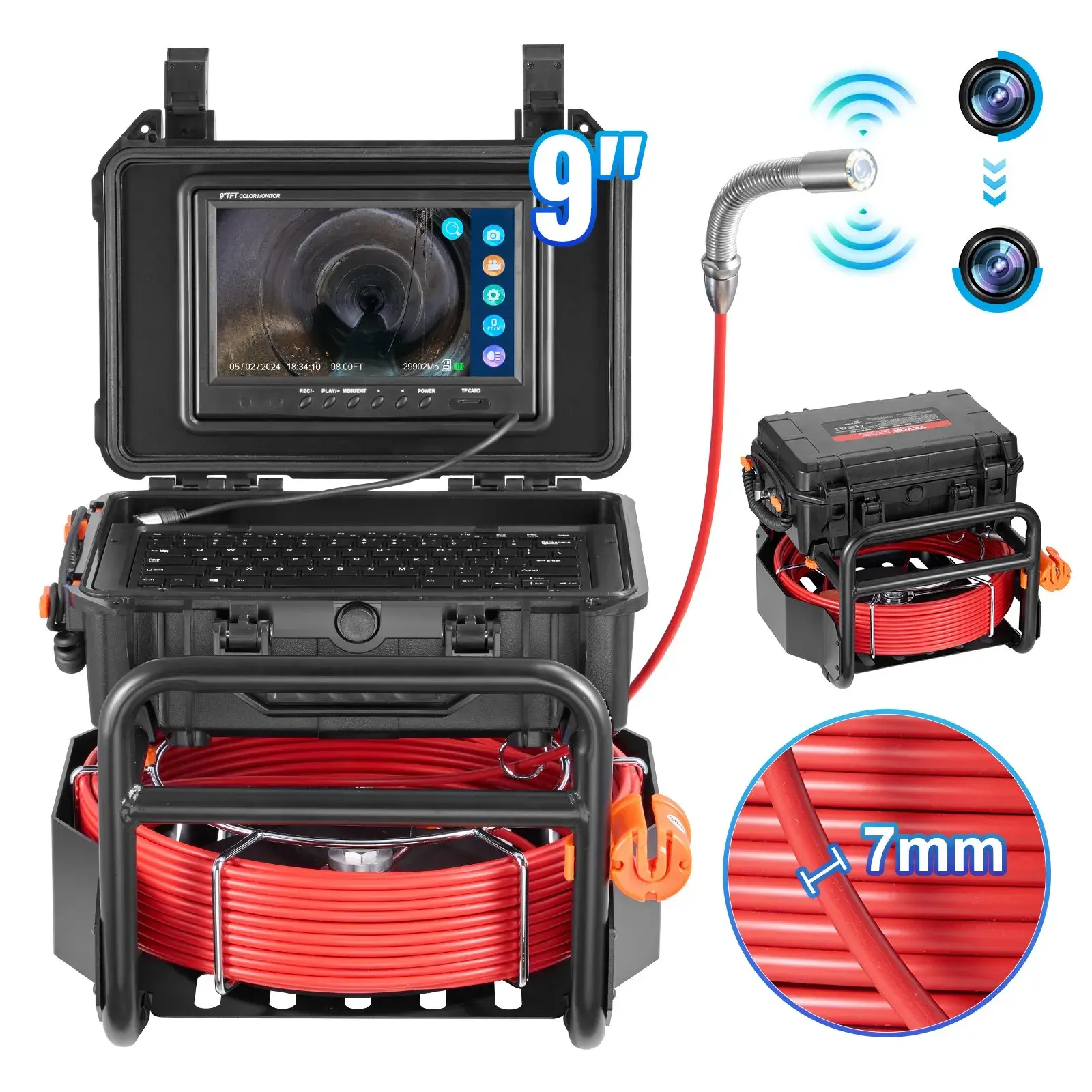 【Summerfinds】VEVOR Sewer Camera,98 ft/30mSelf-Leveling Drain Camera with 512Hz TransmitterDistance Counter9" Screen 1080P HD Snake Plumbing Camera with Light-12 LED & 32GB Card for Duct Pipe, Waterproof, Hd Screen, Drain Pipe Camera