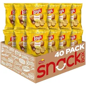 Lay's Classic Potato Chips 1 Ounce Pack of 40 Gluten Free Ready to Eat Snack Bags with Potatoes Oil and Salt Perfect for Lunch or Party