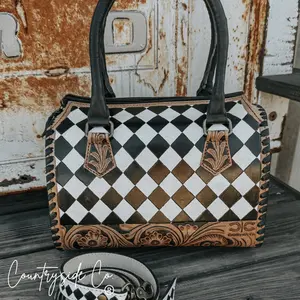 Aspen Tooled Leather Checkered Medium Speedy Bag