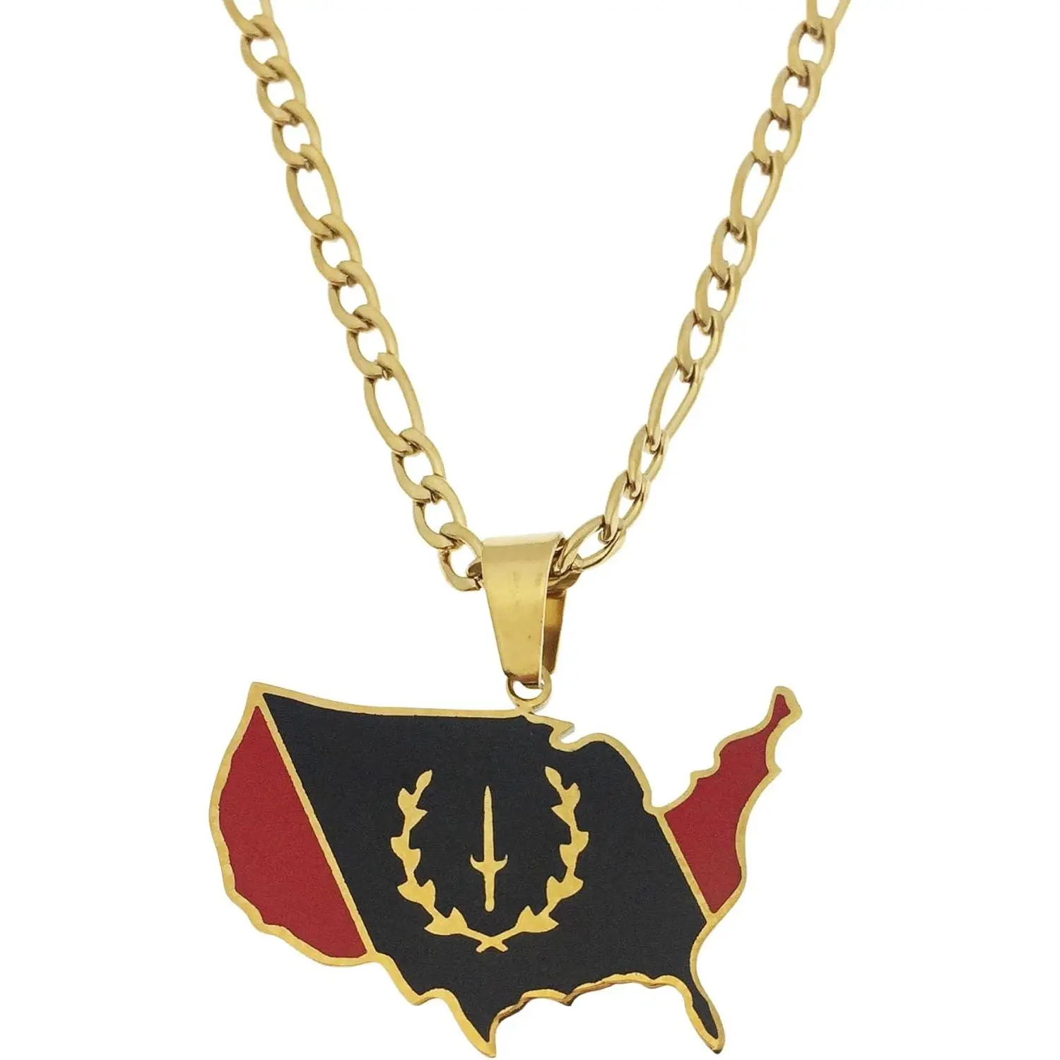 Black American Heritage Flag Necklace - Durable Shiny Finish African American Map Flag Pendant Jewelry, Material-Focused Cultural Significance Gift for Men, Durability, Versatile