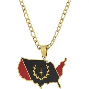 Black American Heritage Flag Necklace for Men and Women - African America Map Flag Pendant Necklaces - Black American Jewelry - African America Jewelry
