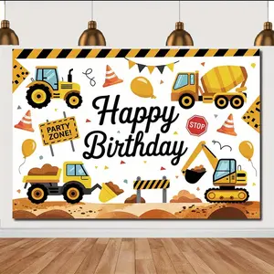 [Party Banner] 1pc Construction Vehicles Balloons Party Zone Design Birthday Backdrop Large Polyester for Indoor Outdoor Home Office Suitable for Men and Women - No Electricity Required Suitable for