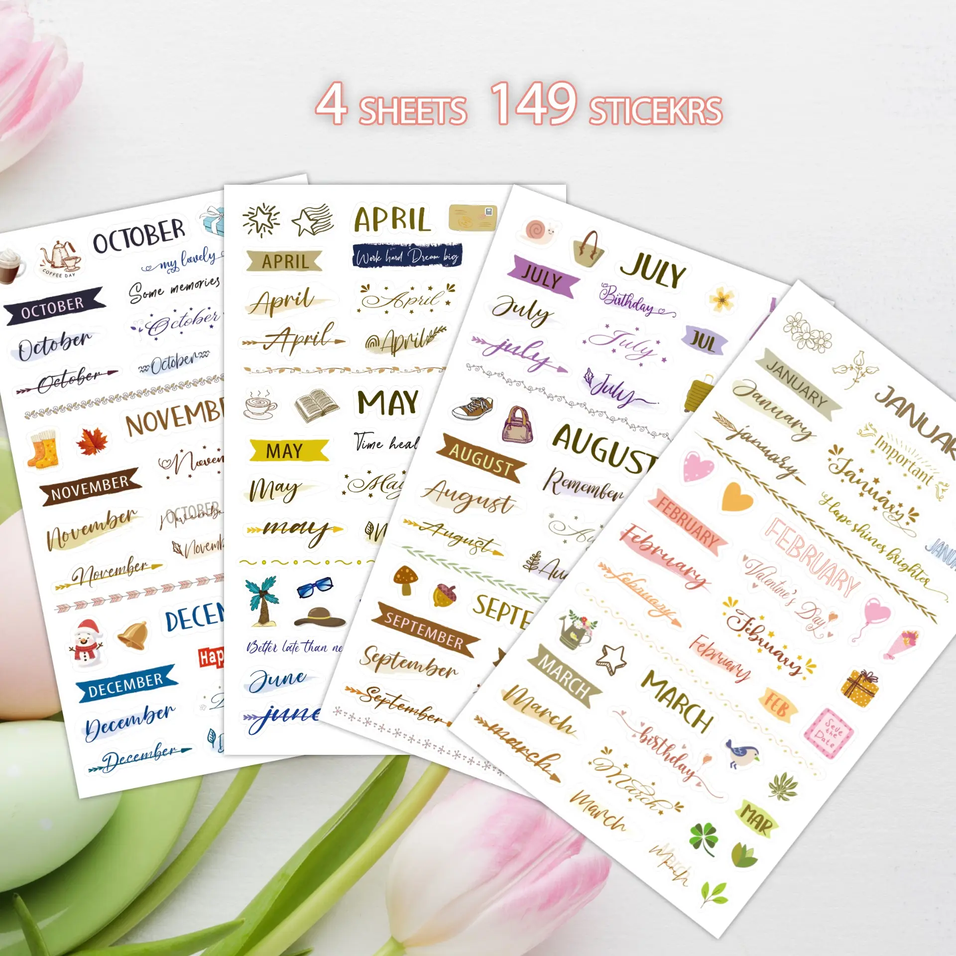 Calendar Date Number Stickers Set, 4 Sheets/149 Pieces, Ideal for Planners, Monthly Calendar Stickers & Colorful Date Labels Accessories, Sticky Labels, Sticker Packs