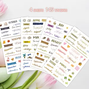 Calendar Date Number Stickers Set, 4 Sheets/149 Pieces, Ideal for Planners, Monthly Calendar Stickers & Colorful Date Labels Accessories, Sticky Labels, Sticker Packs