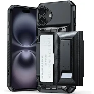 Phone Case for iPhone 16/16 Plus/16 Pro/16 Pro Max/15/15 Plus/15 Pro/15 Pro Max, Card Slot Holder with Kickstand, Wallet Card Holder Case [4-5 Cards] ,Functional Sturdy Case Black