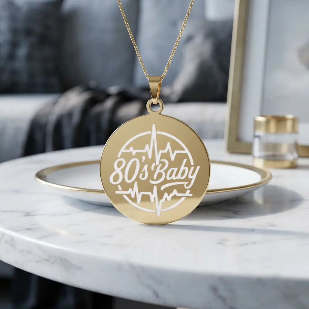 80's Baby Round Photo Pendant | Retro Heartbeat Necklace