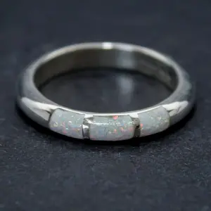 Navajo Family Ring • White Opal Inlay • Native American Handmade • 925 Sterling Silver • Best Friends Ring