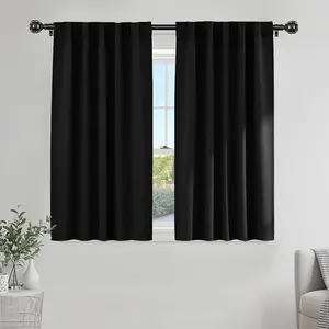 PONY DANCE Black Kitchen Blackout Curtains Over Sink Short Half Curtains for Bathroom Basement Small Window Decor Thermal Insulated Light Blocking Bedroom Draperies W 42 x L 45 inches 2 Panels Set
