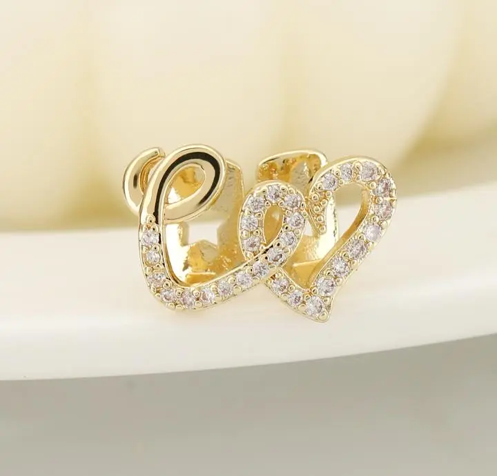Hip-Hop Teeth Grillz, Gold-Tone Copper Double-Heart Jewelry with Sparkling Zircon - Stylish Party Wear Accessory for Performances, Versatile, Stylish Accessories, Teeth Accessory, Sparkle Shine