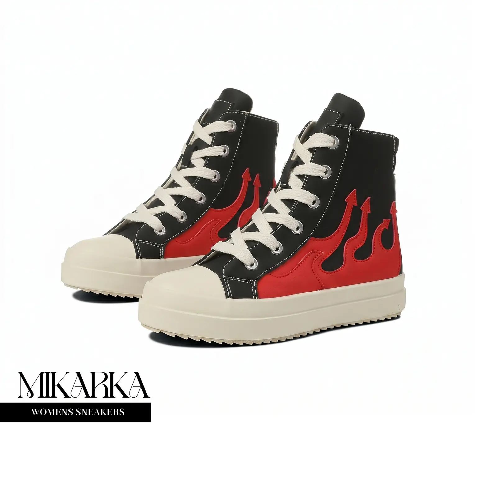 Sneakers For Women High Top Round Toe Lace up Tennis Sports Shoes Flame Embroidery Rubber Sole Pull On Casual Party Athletic Hiking Streetwear Canvas Shoes