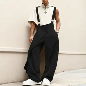 INCERUN Men's Cargo Overalls, Oversize Wide-Leg Jumpsuit with an Asymmetrical Front, City Boy Aesthetic for Urban Streetwear