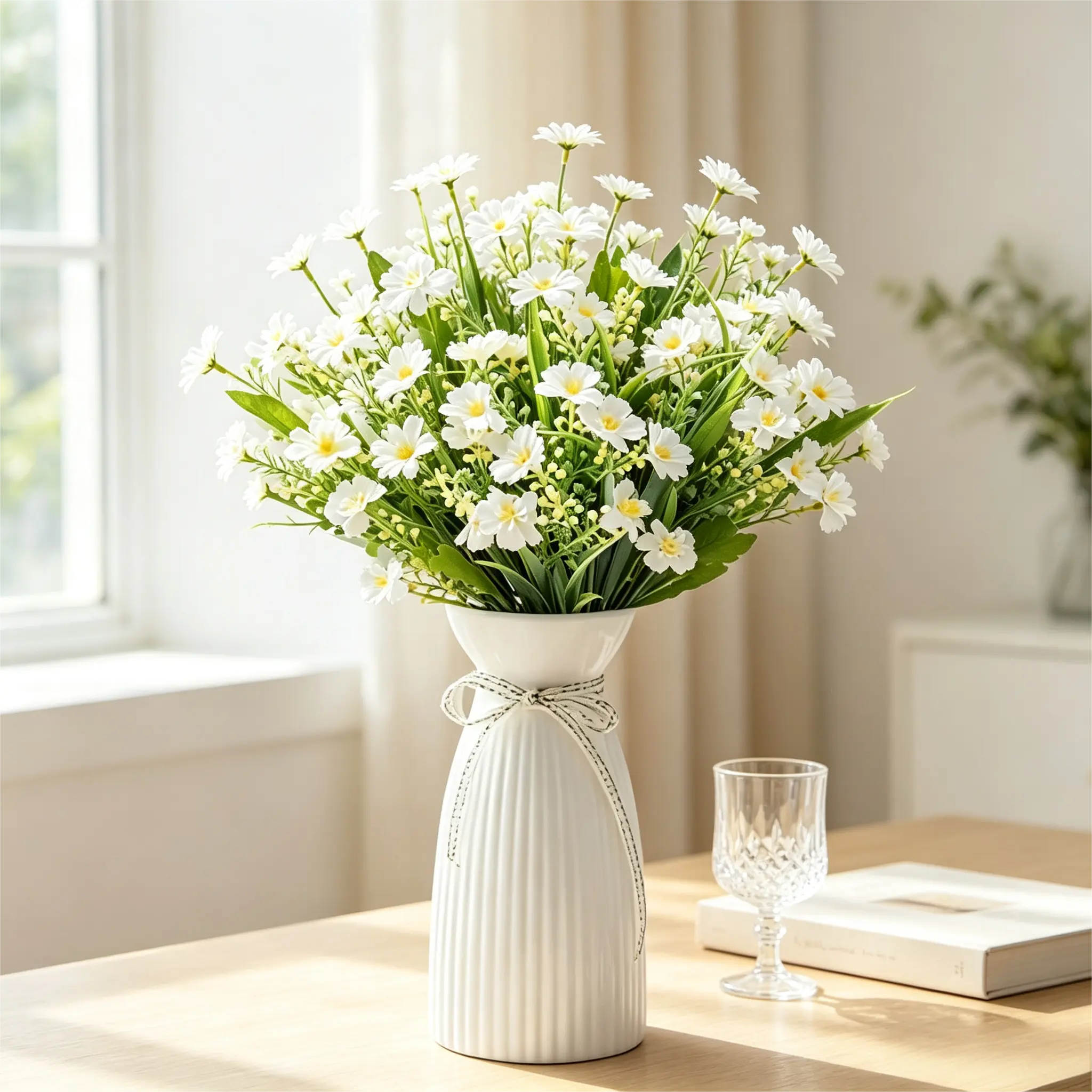 10 Pcs Artificial Daisy Flowers, 13.8 Inch UV Resistant Faux Plastic Flowers, DIY Floral Arrangement Fake Wild Flowers, Indoor Outdoor Decor for Garden Porch Home Wedding Farmhouse