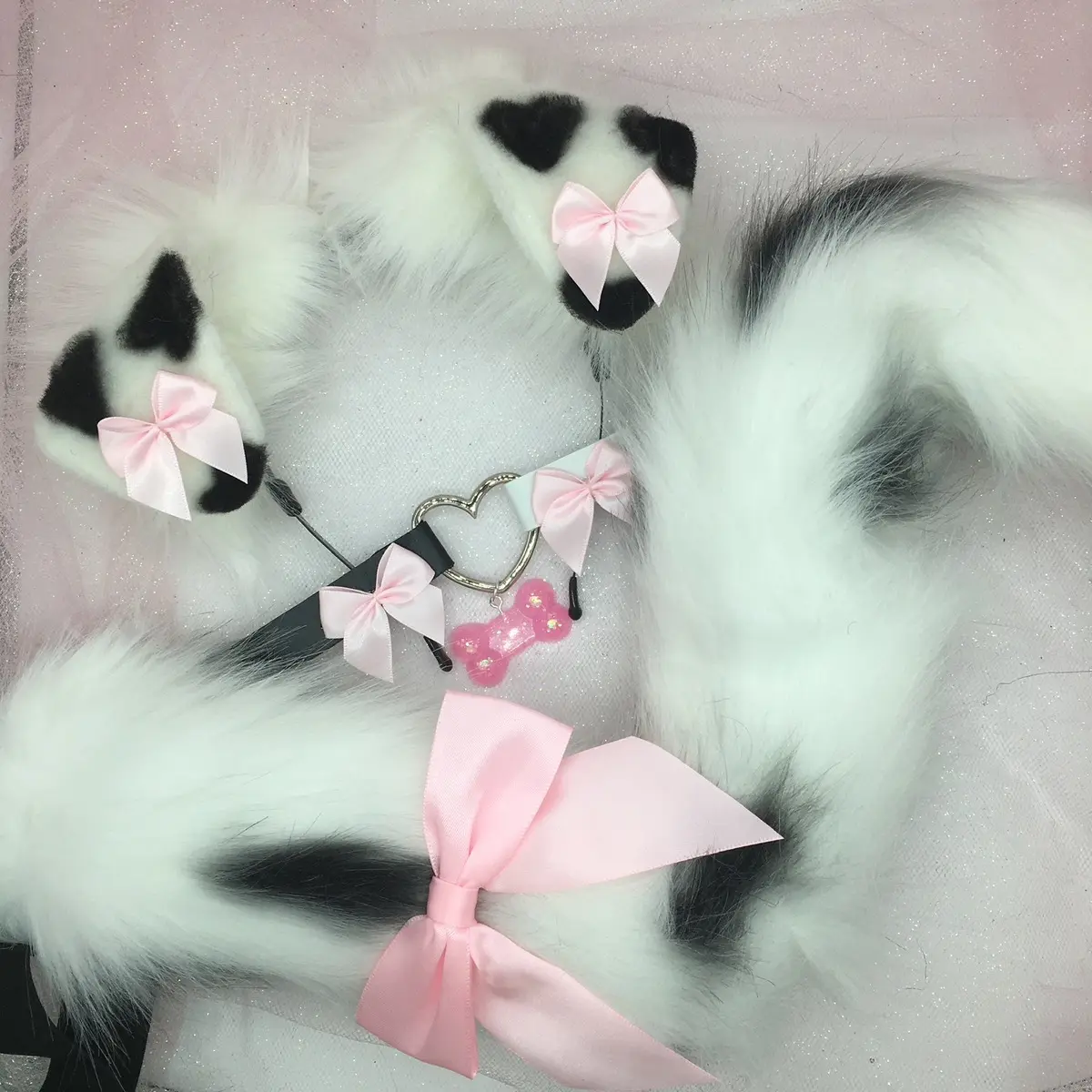 Black white ear necklace Halloween costume kawaii goth