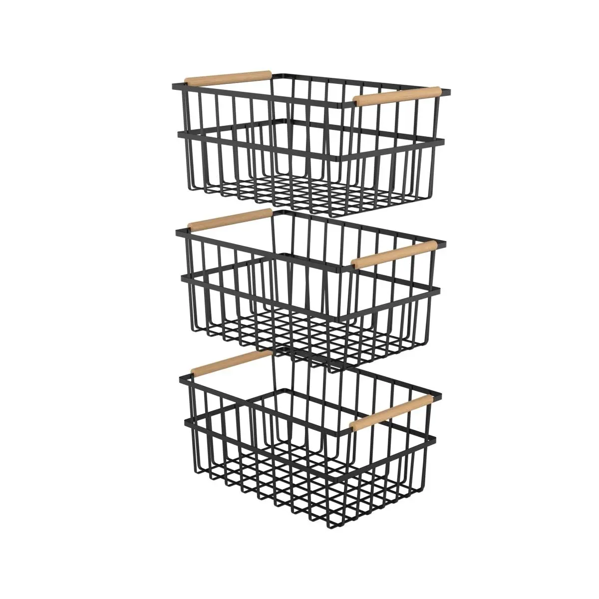 212 MAIN 3-Piece Black Metal Storage Basket Set, 6.10x9.09x12.13 in Open Grid Wire Organizer Bin with Card Holder, Multipurpose for Kitchen