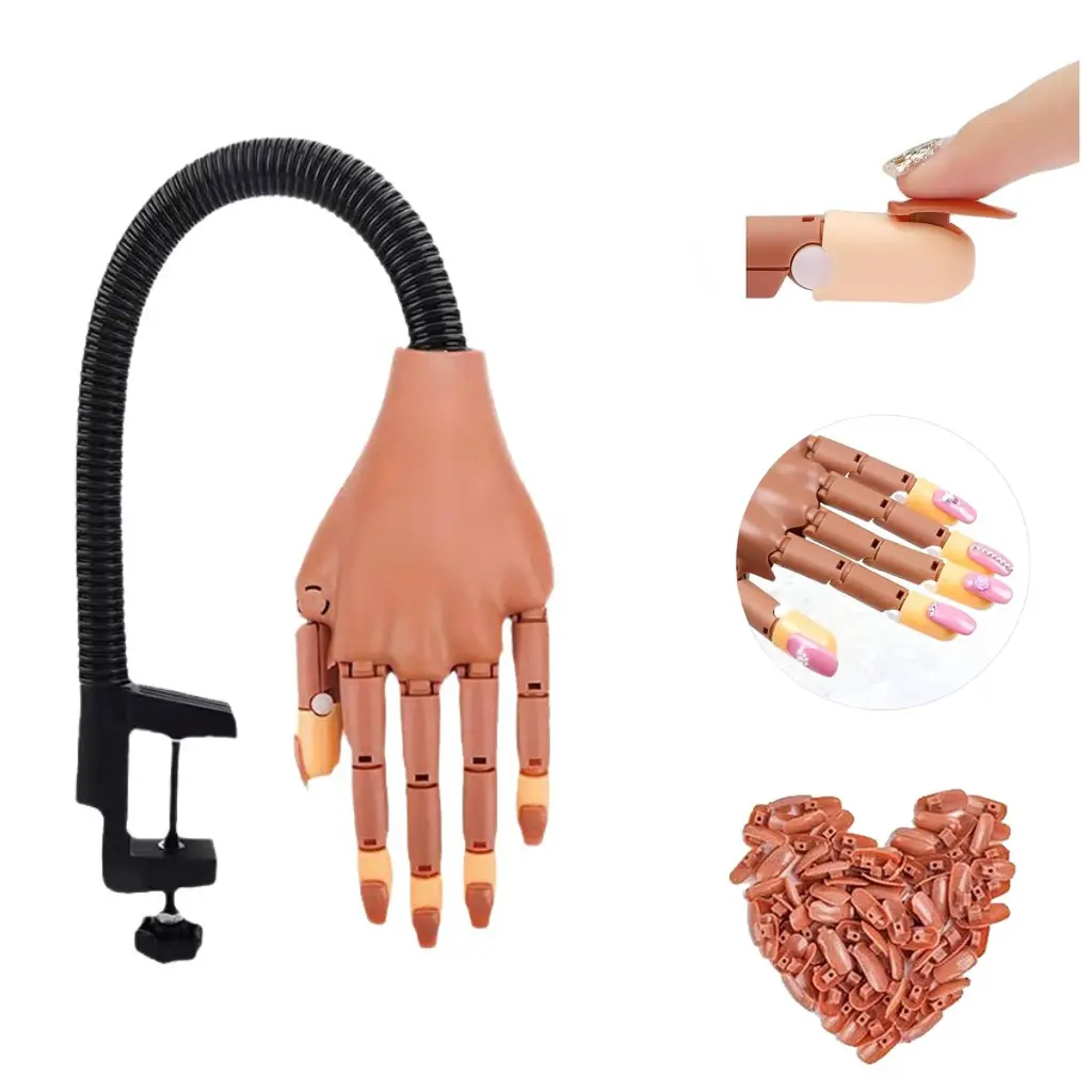 Professional Manicure Practice Hand, Practice Hand for Acrylic Nails, Manicure Training Practice Hand Model with False Nails, Manicure Tool for Home & Salon Use, DIY Manicure Supplies, Nail Art Practice Tools, Beginner-Friendly