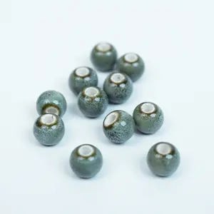 Handmade DIY 8mm Flower Glaze Leopard Print Porcelain Beads (10 pcs) - Leopard Green White