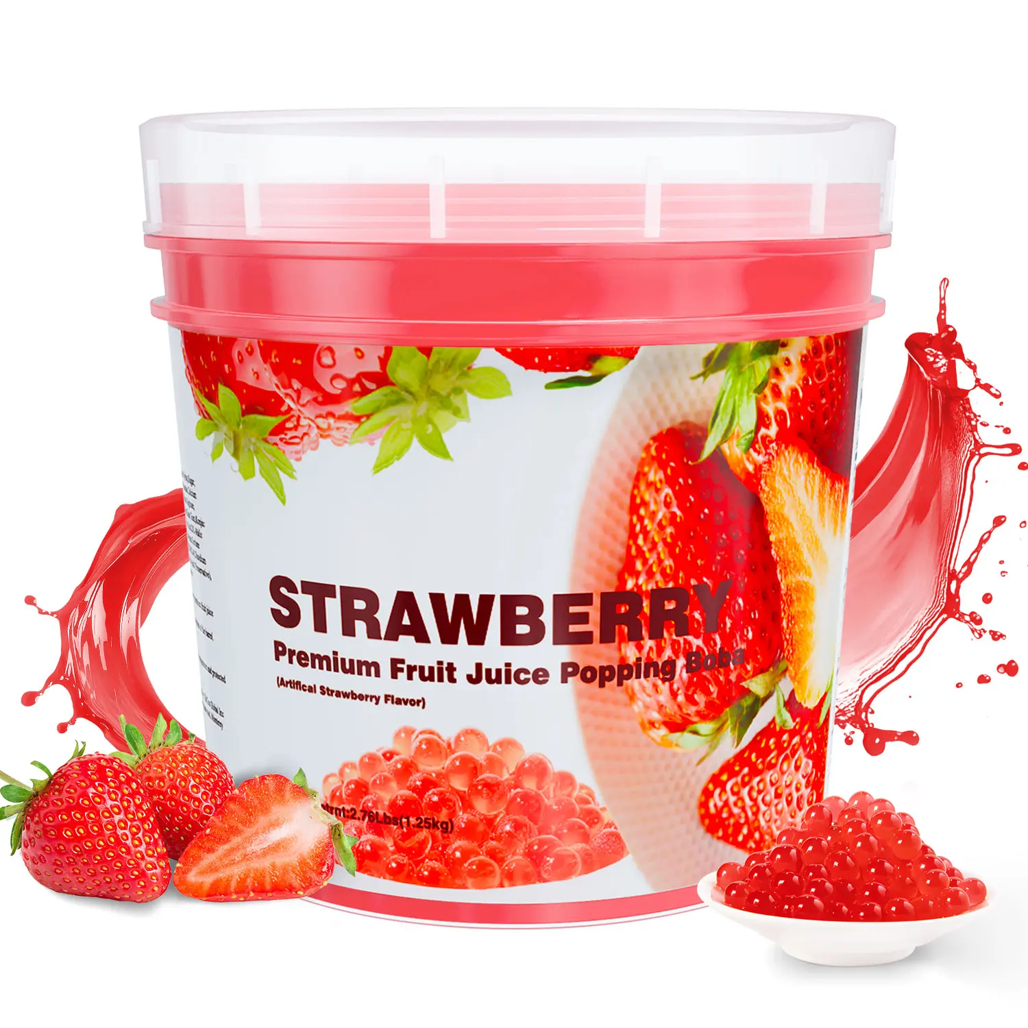 T&Tea Strawberry Popping Boba Pearls 2.76 LB,Vegan Bursting Boba Pearls for Bubble Tea, Beverages, Shakes, Desserts, Smoothies & Ice Cream Topping