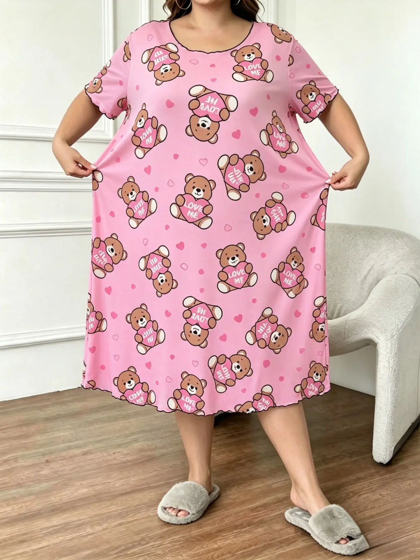 Women's Plus Size Loose Bear skirt Bear Print Sleep Dress, Casual Round Neck Short Sleeve Pajama, Summer Sleepwear and Home Wear, Nightwear, Nightdress Sleepwear, Pregnancy Maternity nightgown, Loungewear