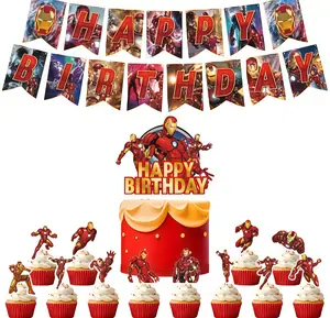 Marvel Iron Man Birthday Party Decorations Set with Banner Cake Toppers and Cupcake Toppers for Kids Party