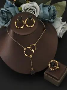 Handcrafted Zircon Twist Ring Necklace Earrings Rings Set, Unique Design Accessories, Casual Style, All Seasons Wear