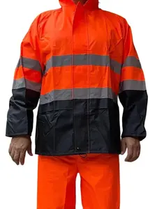 Orange Safety Rain-suit, Rain Jacket With Hoodie and Rain Pants Orange Safety Rain-suit, Rain Jacket With Hoodie and Rain Pants