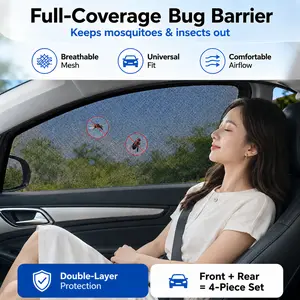 Car Window Mesh Sunshade – Full-Coverage Bug & Insect Protection, Front + Rear, 4-Piece Set