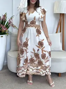 Elegant Tea Dress, Vacation Style Floral Printed Summer Dress, Soft Wind Casual Wear, Casual Boho Chic, Casual Dresses, Bohemian, Boho, Perfect for Spring & Fall, Womenswear, Women's Fashion Clothing