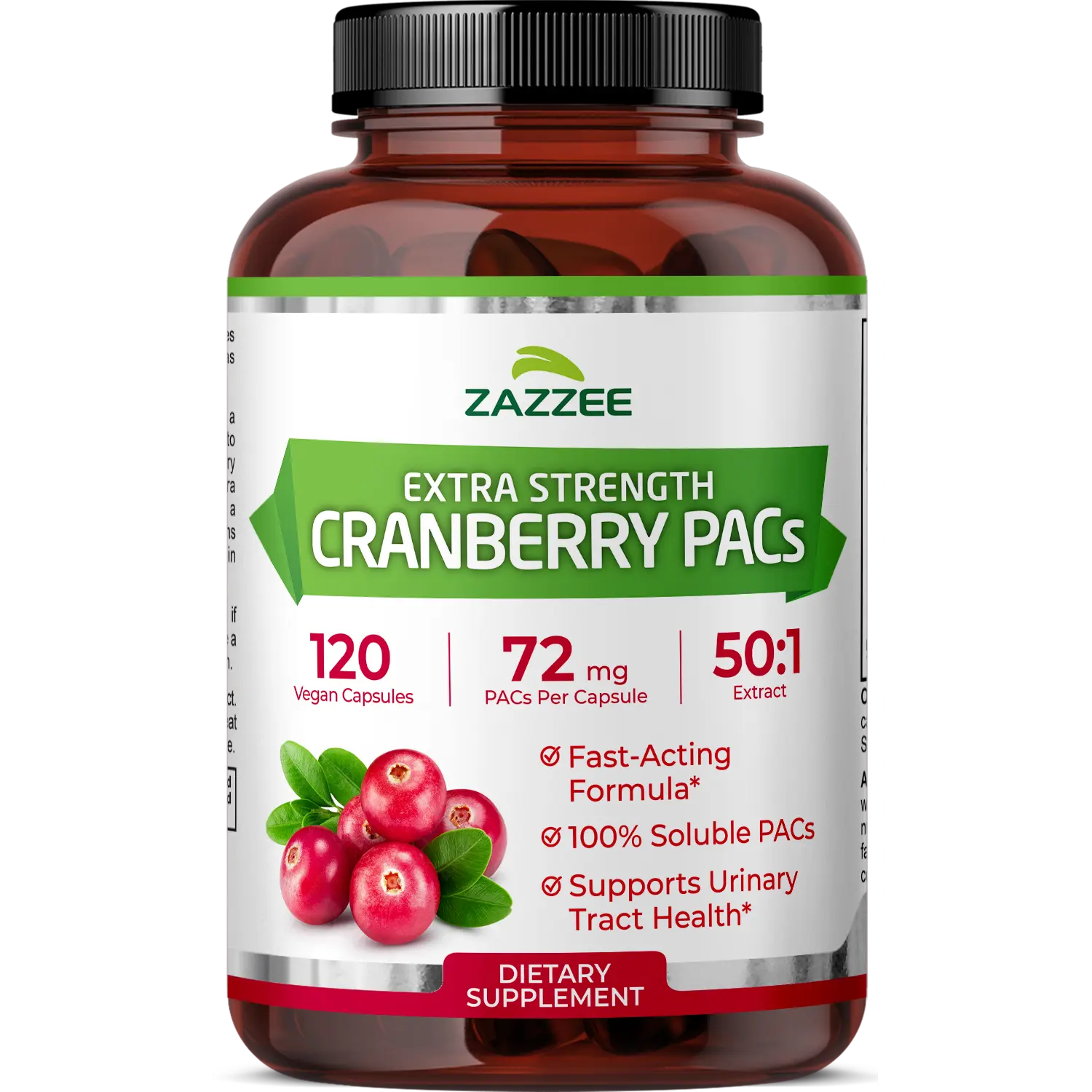 Zazzee Cranberry PACs 72mg per Capsule 50:1 Extract - 2X Strength 100% Soluble Proanthocyanidins for Bladder Wellness and Internal Refresh - Vegan Non-GMO Daily Supplement for Women and Men - 120 Count 4 Month Supply - High Potency Botanical Formula