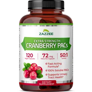 Zazzee Cranberry PACs 72mg per Capsule 50:1 Extract - 2X Strength 100% Soluble Proanthocyanidins for Bladder Wellness and Internal Refresh - Vegan Non-GMO Daily Supplement for Women and Men - 120 Count 4 Month Supply - High Potency Botanical Formula