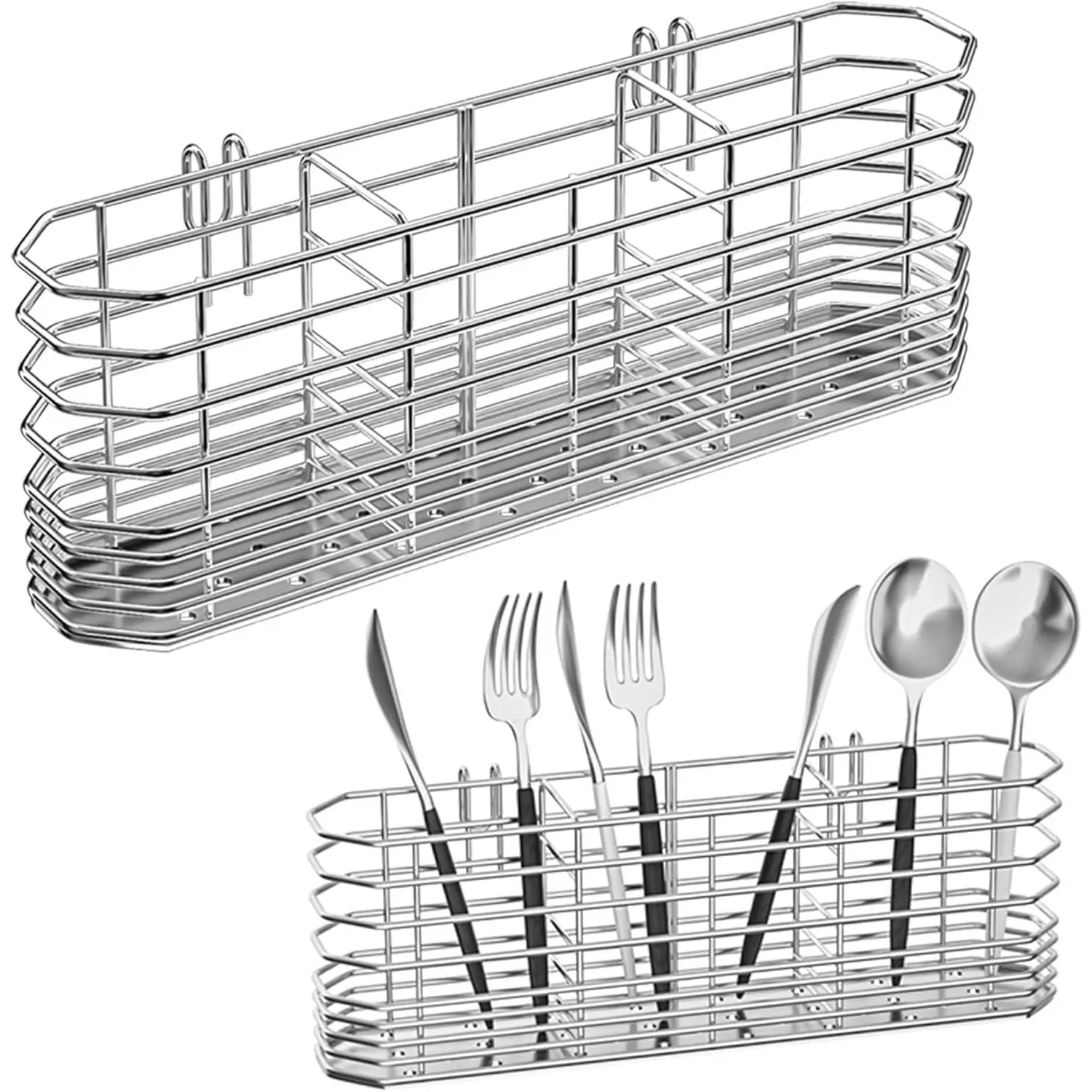 304 Stainless Steel Utensil Holder, Dish Drying Rack, kitchen Utensil Organizer,  and Fork Drainage Rack, Kitchen Drainage Basket Accessories, With Hooks, Rust Proof, Color-