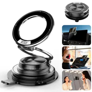 Magnetic Car Phone Holder, [78+LBS Strongest Suction & 2400gf Strongest Magnetic]Universal 360° Adjustable Dashboard Suction Cup Mount for Driving, Gym or Office, Foldable Vacuum Phone Holder for iPhone Android