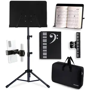 Sheet  Stand - Full Metal with Carrying Bag, Phone Holder, Sheet  Folder and Clip, 5 in 1 Desktop Book Stand - Black