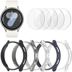 [5 + 5 pack] Galaxy Watch 7 44mm screen protector, waterproof case protective cover + tempered glass screen protector ultra-thin hard pc guard bumper for Samsung Galaxy Watch 7 44mm men
