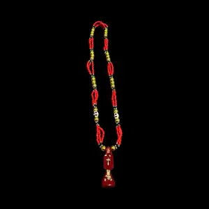 Santa Muerte Red Rosary with Gold Accents and Skull Beads for Spiritual Practices