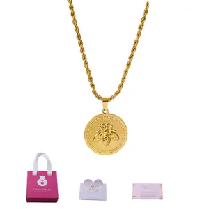 Bumblebee Pendant Necklace with Twisted Rope Chain, Bee Medallion, Inspired Jewelry, Stainless Steel Chain for Gifting, Waterproof Necklace for Men and Women