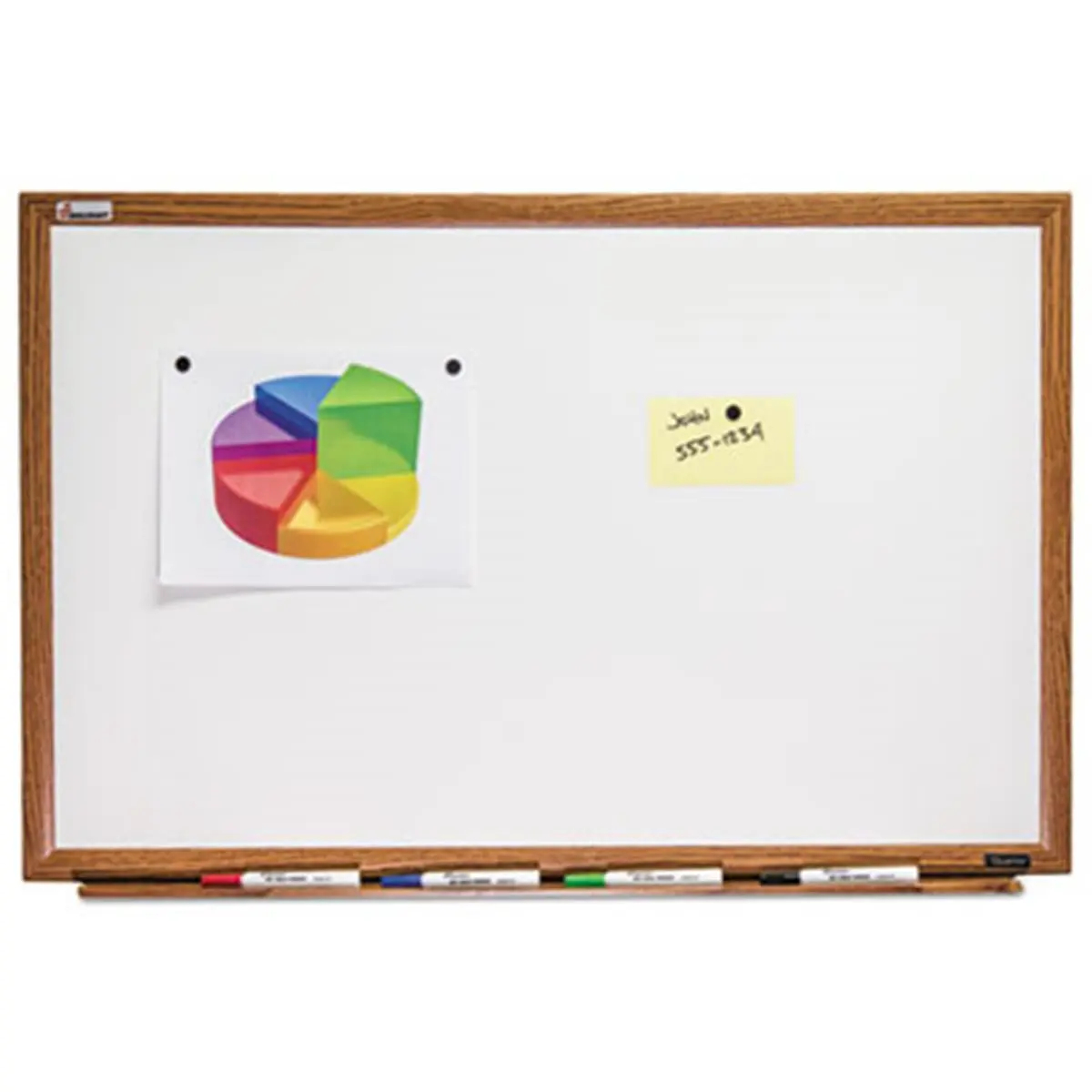 Skilcraft Durable Steel-Backed Porcelain Magnetic Dry Erase Board with Sturdy Oak Wood Frame, 48x36 in, Scratch-Resistant for Office & Coaching, Daily Use