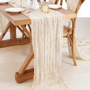 Beige Cheesecloth Table Runner 10FT Summer Boho Gauze Runner Fabric for Wedding Reception Party Decor Bridal Shower Bulk Table Decorations
