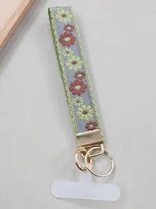 Boho Style Zinc Alloy Keychain Strap, Thick Dual-Layer Fabric Handmade Embroidery, Universal Phone Lanyard Phone Charms for iPhone 16/17 Pro Max