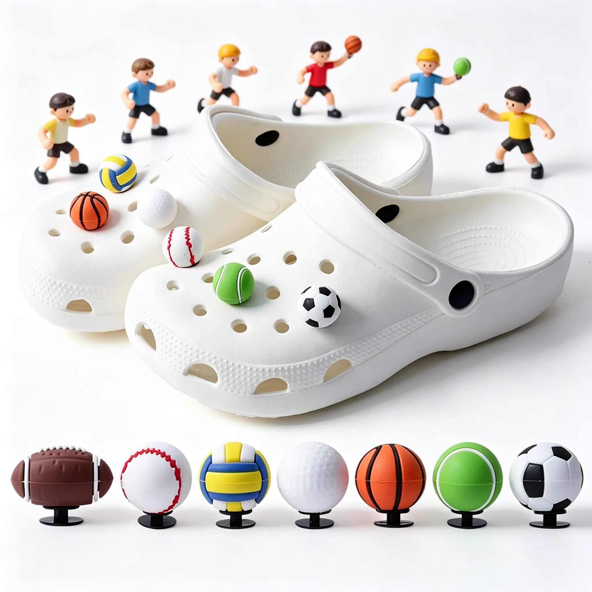 7 Pack PVC Shoe Charms for Boys, 3D Sports Ball Clog Decorations Compatible with Crocs, Fun Clip-On Accessories for Sports Fans, Children's Day Gift, 7 Pack-A, Childrens Day, Cute Cartoon, Removable, Fun And Functional, 3D Designs, Casual Outing, Christma