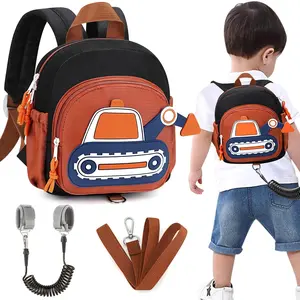 X-LWL14  Toddler Leash Backpack, Children Safety Walking Harness Cute Excavator Bag with Anti Lost Wrist Link, Kids Travel Essential Mini Rucksack Back Pack with Strap Tether for Baby Boys