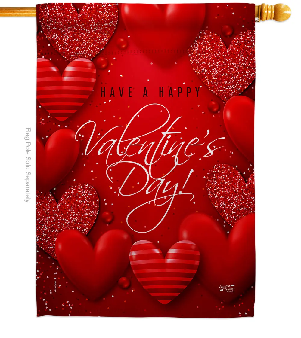 28x40 in. Rectangular All-of-Heart Weatherproof Double-Sided Outdoor Decor House Flag, Valentine's Day Spring Vertical Garden Yard Banner, Ready-to-Gift Home Improvement Heart Flag, Heart Flags
