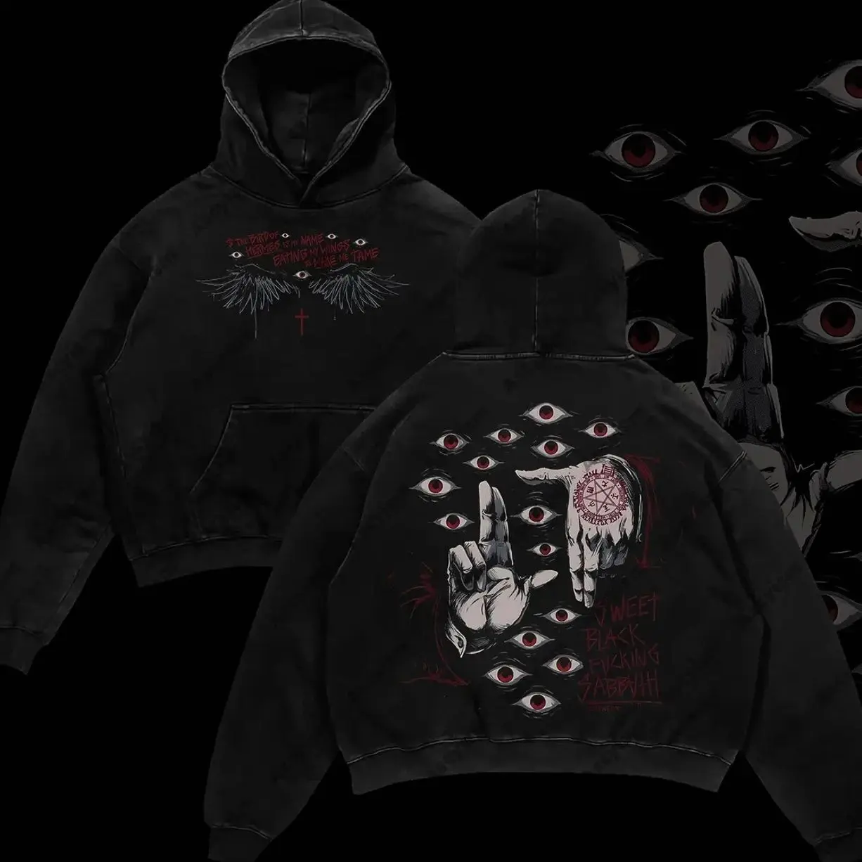 “Alucard The Wings” Hellsing Retro Vintage Unisex Oversize Anime Manga Acid Washed Heavyweight Cotton Hoodie, Anime Merch, Gift For Anime Fan B83