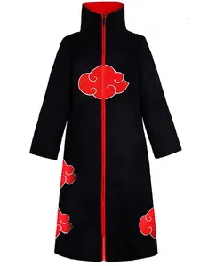 Anime Ninja Organization Cloak Cosplay Costume | Red Cloud Black Long Robe, Japanese Manga-Inspired Villain Outfit, Unisex Hooded Cape for Cosplay Event, Comic Con, Theme Party, Stage Performance, Photoshoot, Halloween, Fitted