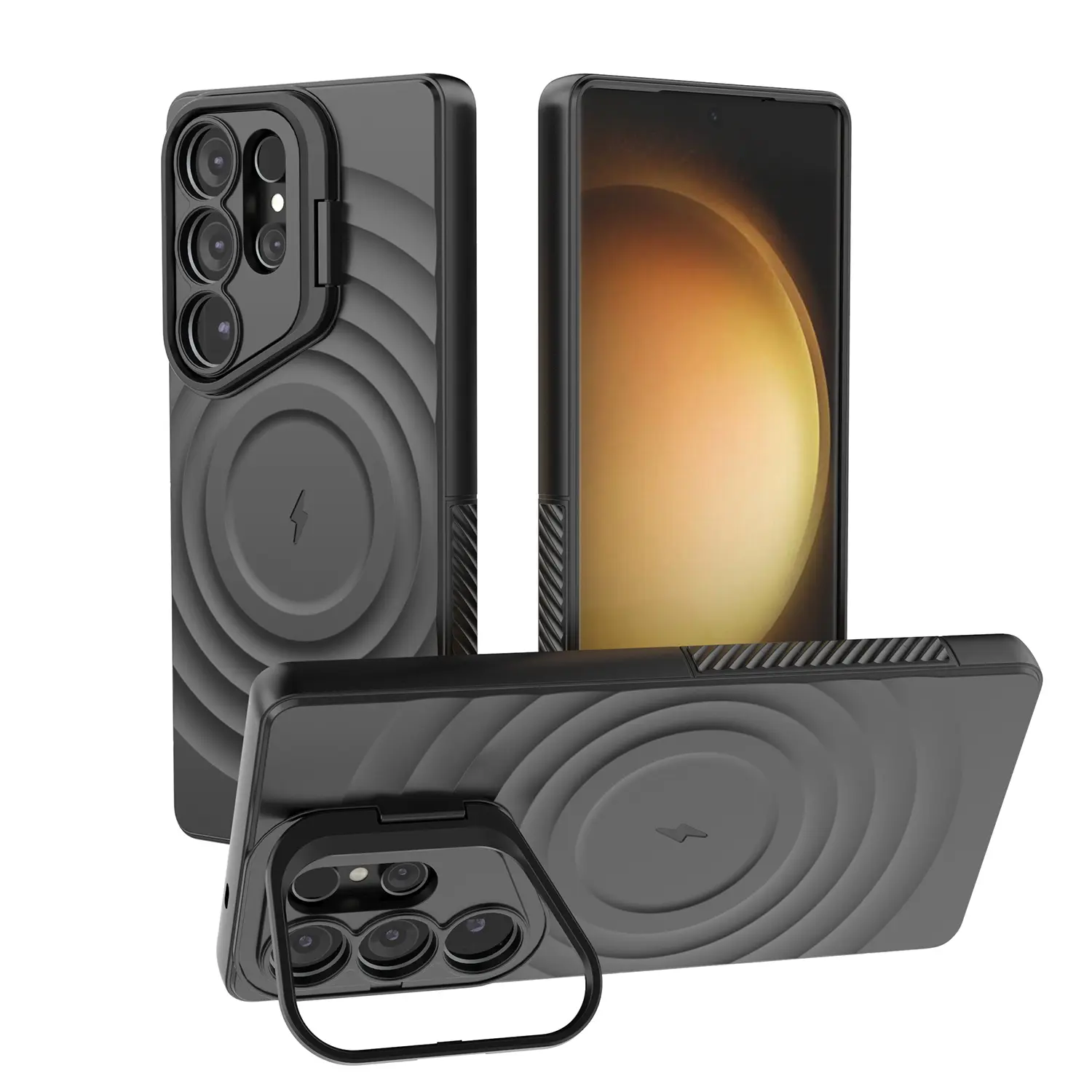 Textured Ripple Magnetic Case for Samsung Galaxy S25 Ultra S25 Plus, Compatible with MagSafe, Camera Kickstand Soft TPU Anti Slip Edge Military Grade Shockproof Case Cover