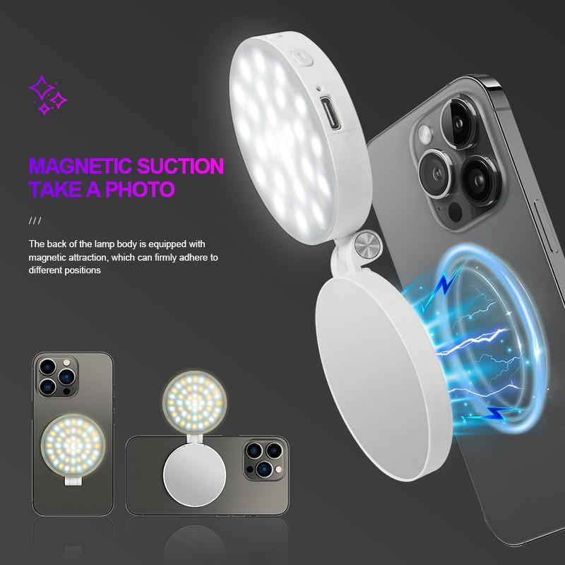 Summervibes MagSafe Magnetic Mirror Selfie Light , 360° LED Ring Light, Portable Rechargeable with Mirror & Phone Stand, 3 Light Modes, Adjustable Brightness, Compact Makeup Mirror