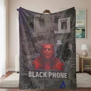 The Black Phone Horror Movie Vintage Print Flannel Blanket - Super Soft, Anti-Pilling, Warm, Durable, Lightweight, Multi-Size, Indoor/Outdoor Use - Home Decor, Halloween Gift