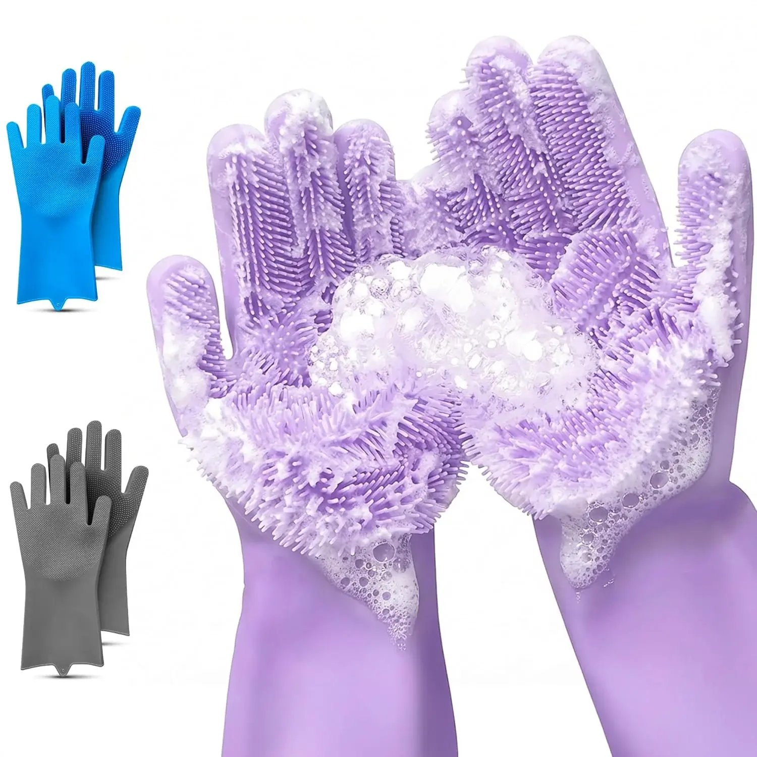 Multifunctional Flexible Silicone Cleaning Gloves with Scrubby Bristles - Non-Slip Gloves for Dish Washing, Household Cleaning