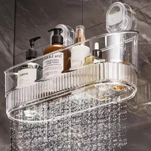 No-Drill Wall Suction Storage Rack, Durable Plastic Organizer, Bathroom Accessories Organizer, Ideal for Shower Essentials and Cosmetics, Perfect Bathroom Use