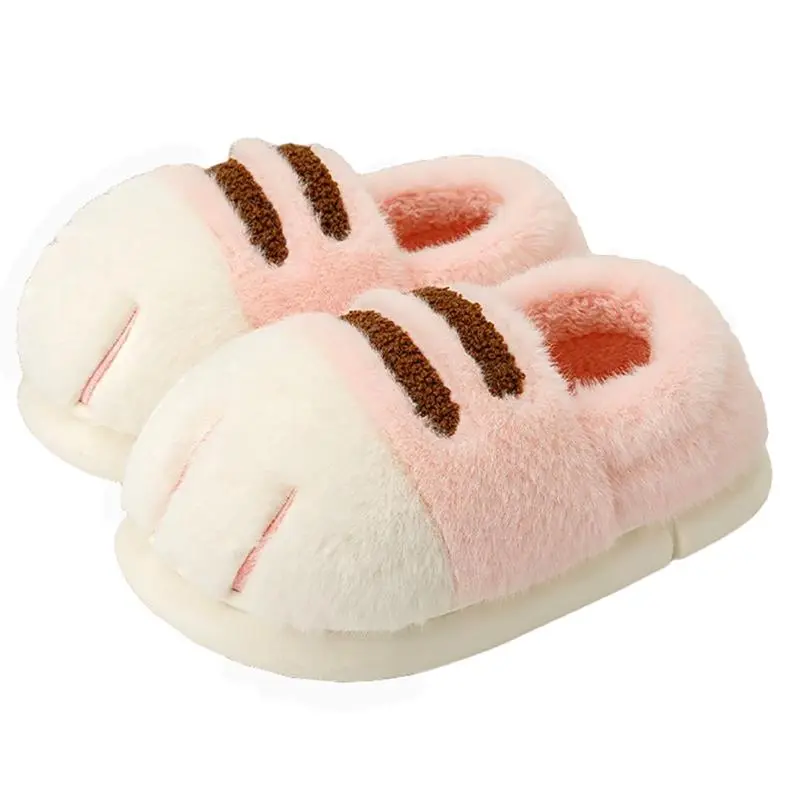 Women's Chic Casual Cat Paw Slide Slippers - Winter Warm Fluffy Cotton Footwear, Lightweight Rubber Indoor House Shoes for Cat Lovers, Ideal Womens Gifts & Gifts for Women, Plaid, Cute Shoes, Slip On, Non Slip Design, Ankle, Flexible, Round, 3D Fluffy Wom