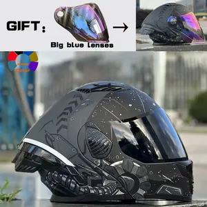 Nbtk Brand Flip-Up Motorcycle Helmet, Protective Gear, A blue-purple large lens is given as a gift. Abs Material with Eps Padding, Multiple Ventilation, Detachable Liner, Adjustable Airfoil, Unisex All-Season Use Motorcycle Helmet Visor